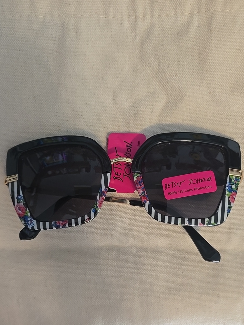 Betsey Johnson Black Floral Stripe Square Sunglasses - Betsey Johnson
